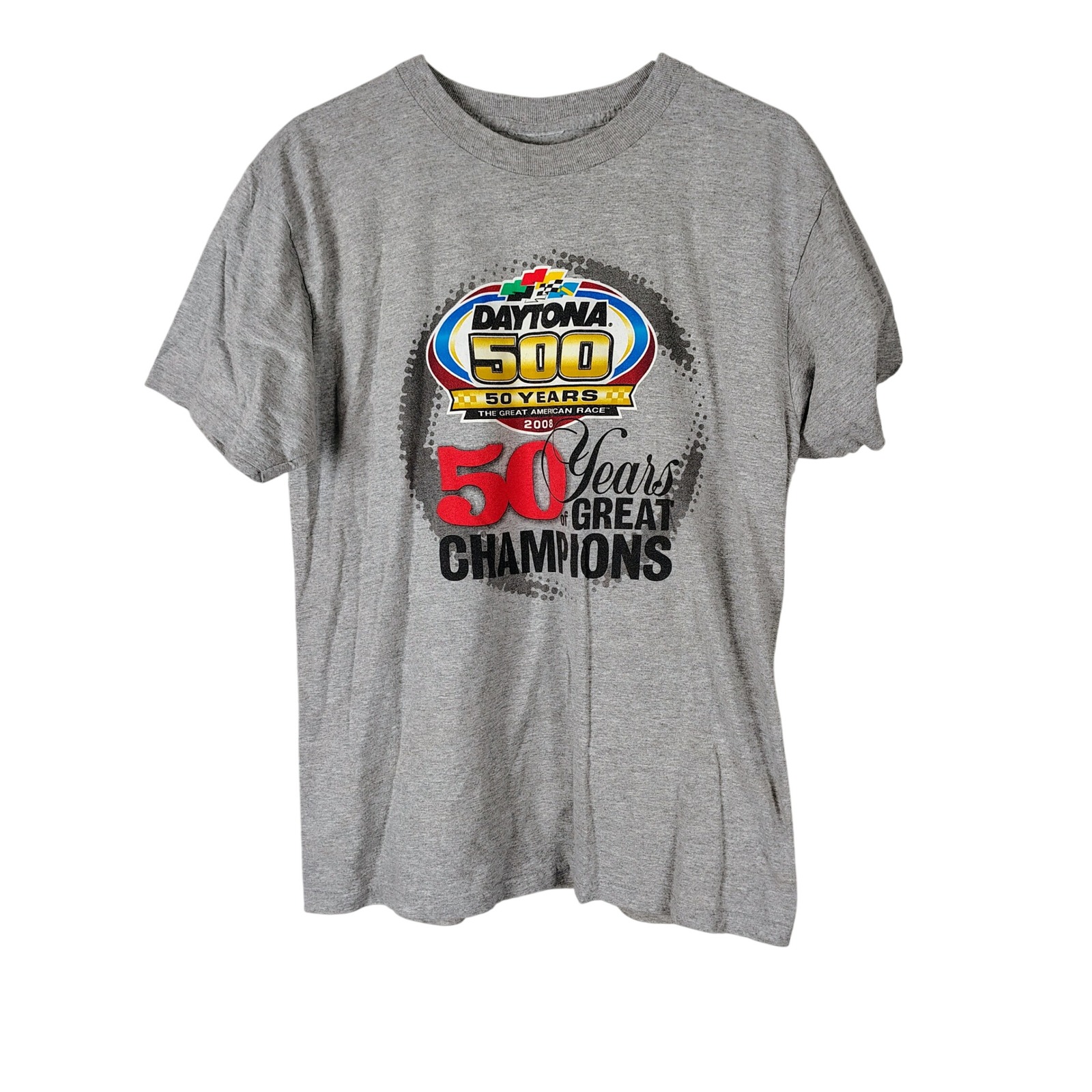 Nascar Daytona 500 50th Anniversary 2008 Grey Graphic TShirt Mens Large Racing